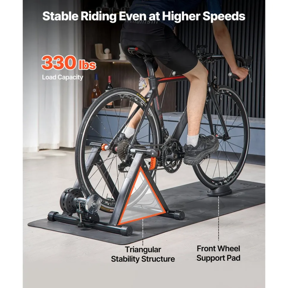 VEVOR Bike Trainer, 6 Level Resistance, 26-29 in & 700C Wheels, Foldable Magnetic Bicycle Stationary Stand for Indoor Exercise Riding with Quick Release Skewer & Front Wheel Riser Block for Road Bikes