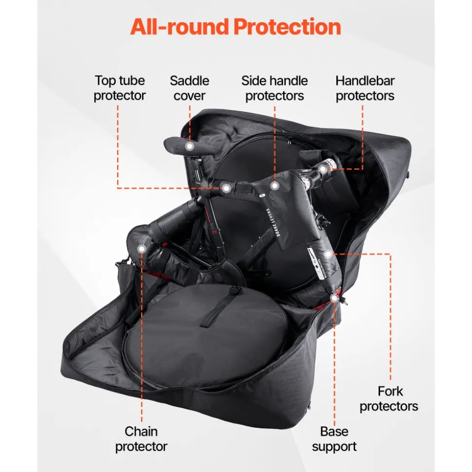 VEVOR Bike Travel Bag, Road Bike Bag Road Bicycle Storage Carry with TSA Lock & Dual Zipper, Black Bicycle Case Wheelbase 37-42 in for Air Travel, Outdoor Use, Airplane, Car, Train, Subway Transport