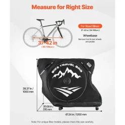 VEVOR Bike Travel Bag, Road Bike Bag Road Bicycle Storage Carry with TSA Lock & Dual Zipper, Black Bicycle Case Wheelbase 37-42 in for Air Travel, Outdoor Use, Airplane, Car, Train, Subway Transport