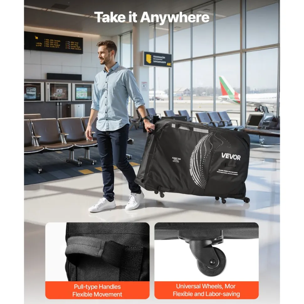 VEVOR Bike Travel Bag, Transport Universal Bicycle Storage Case Bag with TSA Lock, Support Plates, Protection and Fork Mount Stabilisation, Bicycle Case Max. Wheelbase 51 in for Airplane, Outdoor Use