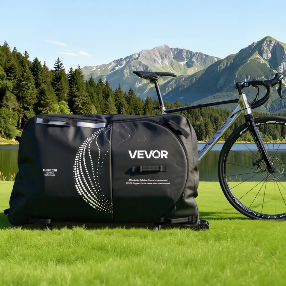 VEVOR Bike Travel Bag, Transport Universal Bicycle Storage Case Bag with TSA Lock, Support Plates, Protection and Fork Mount Stabilisation, Bicycle Case Max. Wheelbase 51 in for Airplane, Outdoor Use