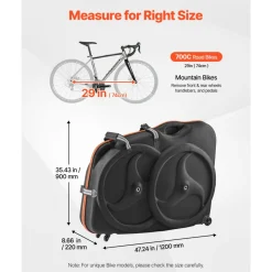 VEVOR Bike Travel Case, Bicycle Travel Bag with EVA Hard Shell, Quick-Release Buckle, Dual Zipper, TSA Lock and Wheels, Black Bicycle Case for Airplane, Easy Transportation Bag for 700C Road Bike