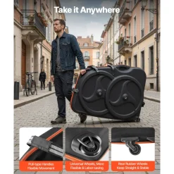 VEVOR Bike Travel Case, Bicycle Travel Bag with EVA Hard Shell, Quick-Release Buckle, Dual Zipper, TSA Lock and Wheels, Black Bicycle Case for Airplane, Easy Transportation Bag for 700C Road Bike