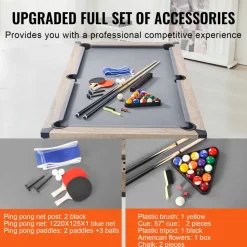 VEVOR Billiards Table Combo Set, 7ft 3-in-1 Multi Game Table with Dining, Pool, and Tennis Table, Includes Full Set of Accessories, Wood Color with Grey Cloth, Perfect for Family Game Room Kids Adults