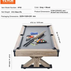 VEVOR Billiards Table Combo Set, 7ft 3-in-1 Multi Game Table with Dining, Pool, and Tennis Table, Includes Full Set of Accessories, Wood Color with Grey Cloth, Perfect for Family Game Room Kids Adults