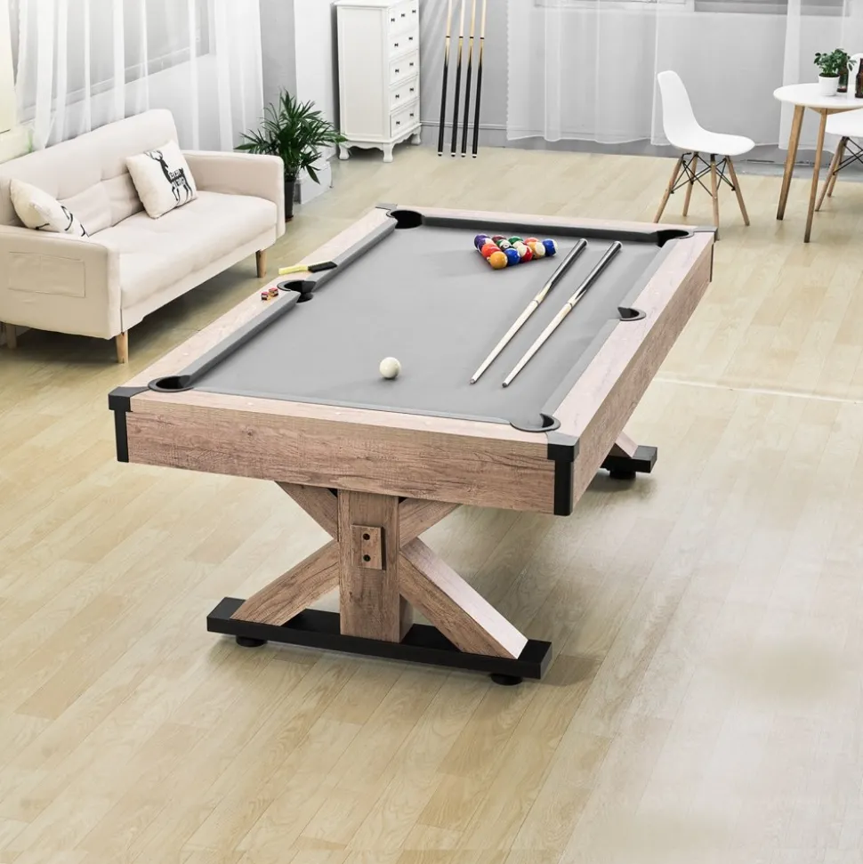 VEVOR Billiards Table Combo Set, 7ft 3-in-1 Multi Game Table with Dining, Pool, and Tennis Table, Includes Full Set of Accessories, Wood Color with Grey Cloth, Perfect for Family Game Room Kids Adults