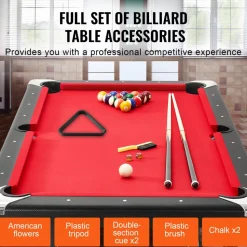 VEVOR Billiards Table, 6.3 ft Pool Table, Portable Foldable Space-Saving Table, Billiard Table Set Includes Balls, Cues, Chalks and Brush, Black with Red Cloth, Perfect for Family Game Room Kid Adult