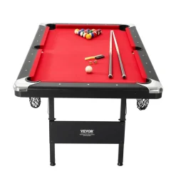 VEVOR Billiards Table, 6.3 ft Pool Table, Portable Foldable Space-Saving Table, Billiard Table Set Includes Balls, Cues, Chalks and Brush, Black with Red Cloth, Perfect for Family Game Room Kid Adult