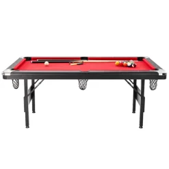 VEVOR Billiards Table, 6.3 ft Pool Table, Portable Foldable Space-Saving Table, Billiard Table Set Includes Balls, Cues, Chalks and Brush, Black with Red Cloth, Perfect for Family Game Room Kid Adult