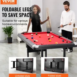 VEVOR Billiards Table, 6.3 ft Pool Table, Portable Foldable Space-Saving Table, Billiard Table Set Includes Balls, Cues, Chalks and Brush, Black with Red Cloth, Perfect for Family Game Room Kid Adult