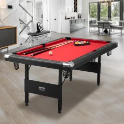 VEVOR Billiards Table, 6.3 ft Pool Table, Portable Foldable Space-Saving Table, Billiard Table Set Includes Balls, Cues, Chalks and Brush, Black with Red Cloth, Perfect for Family Game Room Kid Adult