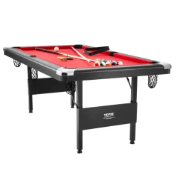 VEVOR Billiards Table, 6.3 ft Pool Table, Portable Foldable Space-Saving Table, Billiard Table Set Includes Balls, Cues, Chalks and Brush, Black with Red Cloth, Perfect for Family Game Room Kid Adult