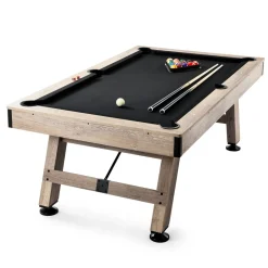VEVOR Billiards Table, 7 ft Pool Table, Adjust Legs Stable Billiards Table, Pool Table Set Includes Balls, Cues, Chalks and Brush, Wood Color with Black Cloth, Perfect for Family Game Room Kids Adults