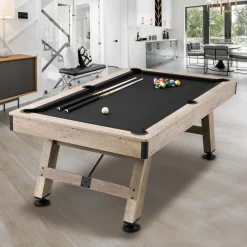 VEVOR Billiards Table, 7 ft Pool Table, Adjust Legs Stable Billiards Table, Pool Table Set Includes Balls, Cues, Chalks and Brush, Wood Color with Black Cloth, Perfect for Family Game Room Kids Adults