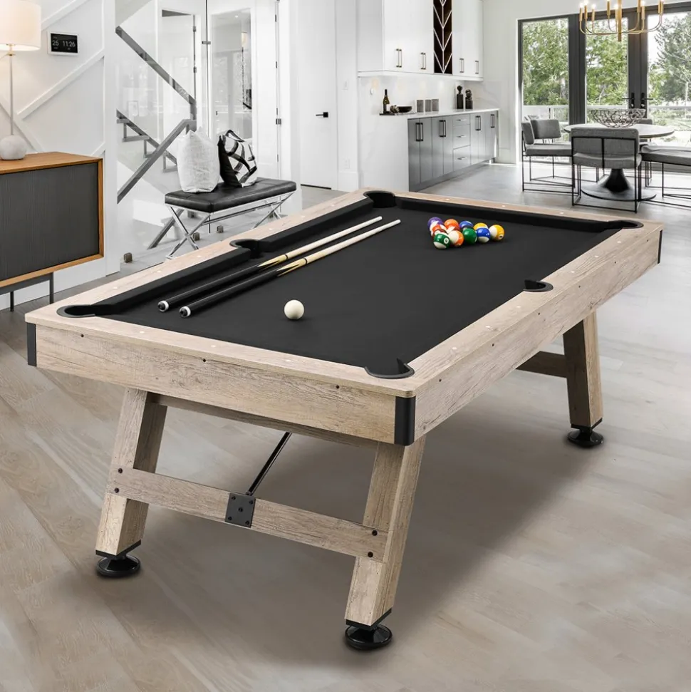 VEVOR Billiards Table, 7 ft Pool Table, Adjust Legs Stable Billiards Table, Pool Table Set Includes Balls, Cues, Chalks and Brush, Wood Color with Black Cloth, Perfect for Family Game Room Kids Adults