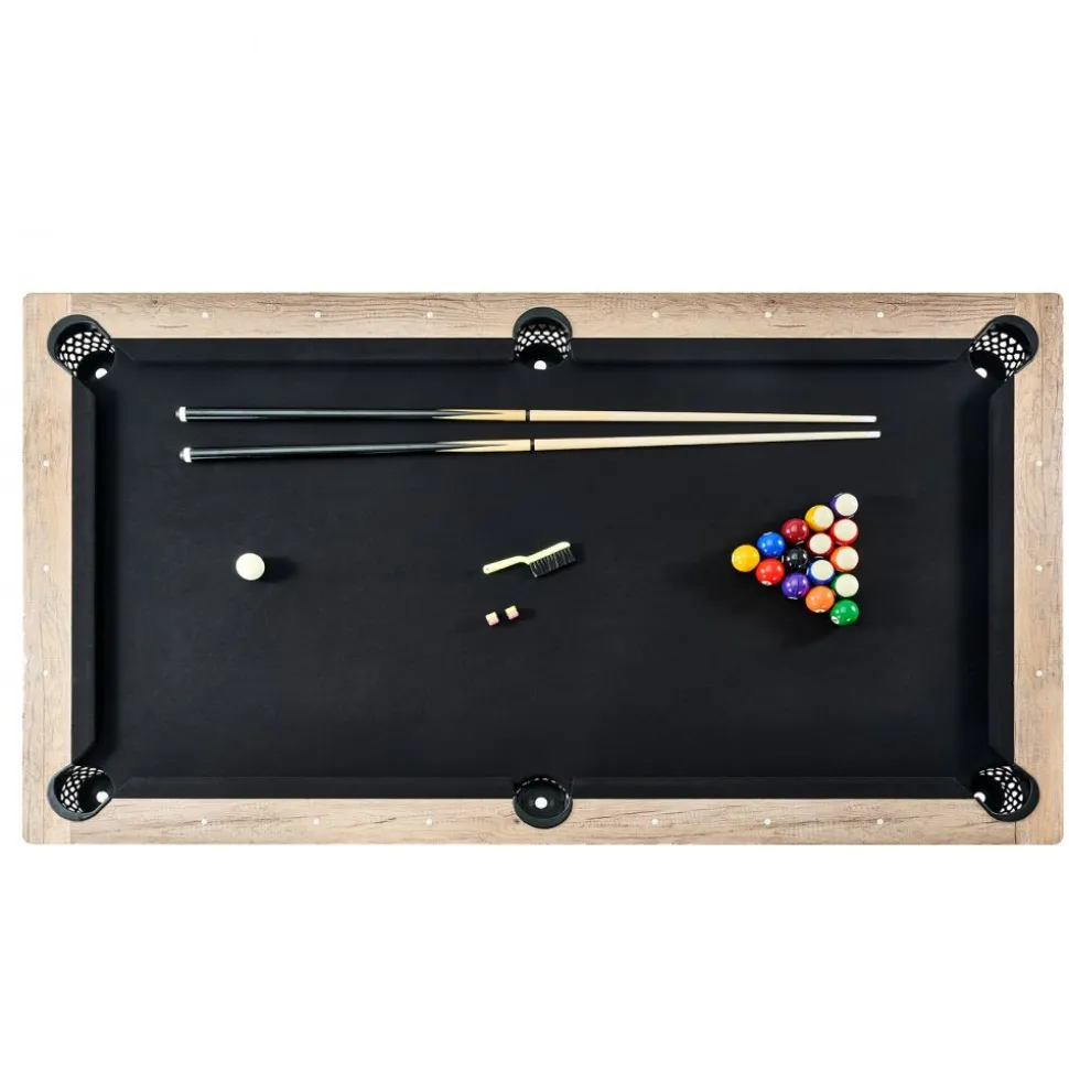 VEVOR Billiards Table, 7 ft Pool Table, Adjust Legs Stable Billiards Table, Pool Table Set Includes Balls, Cues, Chalks and Brush, Wood Color with Black Cloth, Perfect for Family Game Room Kids Adults