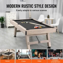 VEVOR Billiards Table, 7 ft Pool Table, Adjust Legs Stable Billiards Table, Pool Table Set Includes Balls, Cues, Chalks and Brush, Wood Color with Black Cloth, Perfect for Family Game Room Kids Adults