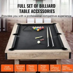 VEVOR Billiards Table, 7 ft Pool Table, Adjust Legs Stable Billiards Table, Pool Table Set Includes Balls, Cues, Chalks and Brush, Wood Color with Black Cloth, Perfect for Family Game Room Kids Adults