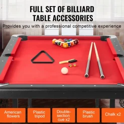 VEVOR Billiards Table, 7 ft Pool Table, Portable Foldable Space-Saving Table, Billiard Table Set Includes Balls, Cues, Chalks and Brush, Black with Red Cloth, Perfect for Family Game Room Kids Adults