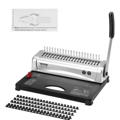 VEVOR Binding Machine, Comb Binding Machine 21-Holes Binding 450 Sheets, Book Binder Machine with 100 PCS 3/8'' Comb Binding Spines, for Letter Size, A4, A5