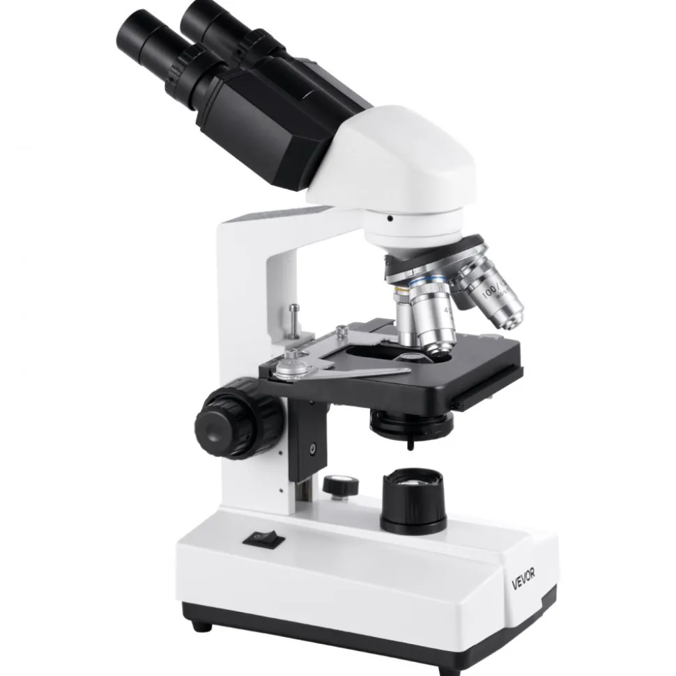 VEVOR Binocular Microscope, 40-5000X Magnification, Professional Compound Microscope for Adult with Dual Stage and Two Sets of Eyepieces, Aluminum Alloy Body, Includes LED Light and Phone Holder