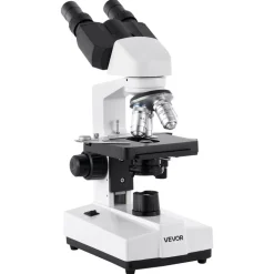 VEVOR Binocular Microscope, 40-5000X Magnification, Professional Compound Microscope for Adult with Dual Stage and Two Sets of Eyepieces, Aluminum Alloy Body, Includes LED Light and Phone Holder