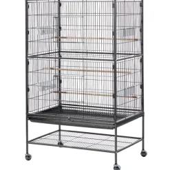 VEVOR Bird Cage, 31.5 x 20.5 x 52 inch, Flat Top, Wrought Iron Bird Flight Cage with Perches, Slide-Out Tray and Plastic Feeders, Casters, for Parrot, Blue Tit, Cockatiel, Canary, and Monk Parakeet