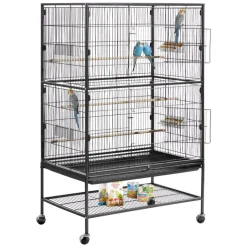 VEVOR Bird Cage, 31.5 x 20.5 x 52 inch, Flat Top, Wrought Iron Bird Flight Cage with Perches, Slide-Out Tray and Plastic Feeders, Casters, for Parrot, Blue Tit, Cockatiel, Canary, and Monk Parakeet