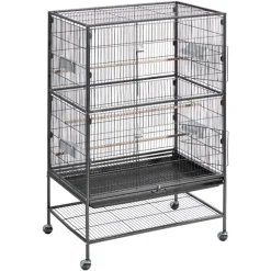 VEVOR Bird Cage, 31.5 x 20.5 x 52 inch, Flat Top, Wrought Iron Bird Flight Cage with Perches, Slide-Out Tray and Plastic Feeders, Casters, for Parrot, Blue Tit, Cockatiel, Canary, and Monk Parakeet
