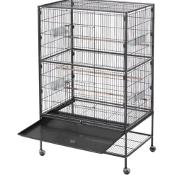 VEVOR Bird Cage, 31.5 x 20.5 x 52 inch, Flat Top, Wrought Iron Bird Flight Cage with Perches, Slide-Out Tray and Plastic Feeders, Casters, for Parrot, Blue Tit, Cockatiel, Canary, and Monk Parakeet