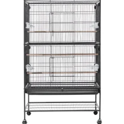 VEVOR Bird Cage, 31.5 x 20.5 x 52 inch, Flat Top, Wrought Iron Bird Flight Cage with Perches, Slide-Out Tray and Plastic Feeders, Casters, for Parrot, Blue Tit, Cockatiel, Canary, and Monk Parakeet