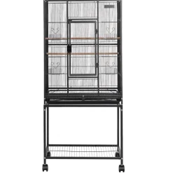 VEVOR Bird Cage, 24.6 x 16.7 x 53.9 inch, Flat Top, Wrought Iron Bird Flight Cage with Perches, Slide-Out Tray and Plastic Feeders, Casters, for Parrot, Blue Tit, Cockatiel, Canary, Budgerigar, Conure