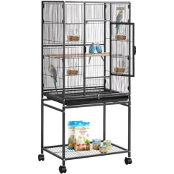 VEVOR Bird Cage, 24.6 x 16.7 x 53.9 inch, Flat Top, Wrought Iron Bird Flight Cage with Perches, Slide-Out Tray and Plastic Feeders, Casters, for Parrot, Blue Tit, Cockatiel, Canary, Budgerigar, Conure