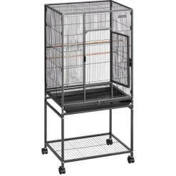 VEVOR Bird Cage, 24.6 x 16.7 x 53.9 inch, Flat Top, Wrought Iron Bird Flight Cage with Perches, Slide-Out Tray and Plastic Feeders, Casters, for Parrot, Blue Tit, Cockatiel, Canary, Budgerigar, Conure
