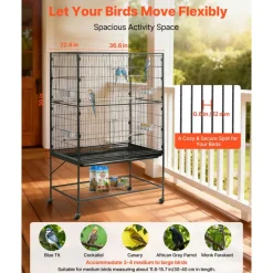 VEVOR Bird Cage, 36.6 x 22.8 x 59.5 inch, Flat Top, Wrought Iron Bird Flight Cage with Perches, Slide-Out Tray and Plastic Feeders, for Blue Tit, Cockatiel, Canary, Monk Parakeet, African Grey Parrot
