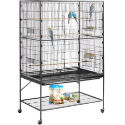 VEVOR Bird Cage, 36.6 x 22.8 x 59.5 inch, Flat Top, Wrought Iron Bird Flight Cage with Perches, Slide-Out Tray and Plastic Feeders, for Blue Tit, Cockatiel, Canary, Monk Parakeet, African Grey Parrot
