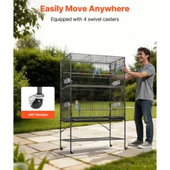 VEVOR Bird Cage, 36.6 x 22.8 x 59.5 inch, Flat Top, Wrought Iron Bird Flight Cage with Perches, Slide-Out Tray and Plastic Feeders, for Blue Tit, Cockatiel, Canary, Monk Parakeet, African Grey Parrot
