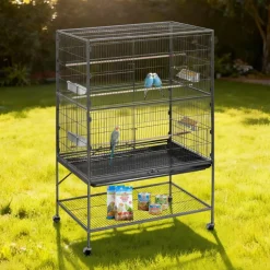 VEVOR Bird Cage, 36.6 x 22.8 x 59.5 inch, Flat Top, Wrought Iron Bird Flight Cage with Perches, Slide-Out Tray and Plastic Feeders, for Blue Tit, Cockatiel, Canary, Monk Parakeet, African Grey Parrot