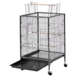 VEVOR Bird Cage, 18 x 18 x 30 inch, Open Flat Top, Wrought Iron Bird Flight Cage with Perches, Slide-Out Tray and Plastic Feeders, Casters, for Parrot, Blue Tit, Cockatiel, Canary, Budgerigar, Conure