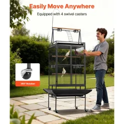VEVOR Bird Cage, 32.7 x 31.1 x 82.7 inch, Open Flat Top, Wrought Iron Bird Flight Cage with Perches, Slide-Out Tray, Plastic Feeders, for Cockatiel, Monk Parakeet, Amazon Parrot, African Grey Parrot