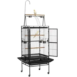 VEVOR Bird Cage, 32.7 x 31.1 x 82.7 inch, Open Flat Top, Wrought Iron Bird Flight Cage with Perches, Slide-Out Tray, Plastic Feeders, for Cockatiel, Monk Parakeet, Amazon Parrot, African Grey Parrot