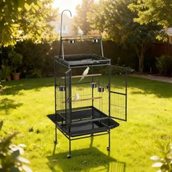 VEVOR Bird Cage, 32.7 x 31.1 x 82.7 inch, Open Flat Top, Wrought Iron Bird Flight Cage with Perches, Slide-Out Tray, Plastic Feeders, for Cockatiel, Monk Parakeet, Amazon Parrot, African Grey Parrot