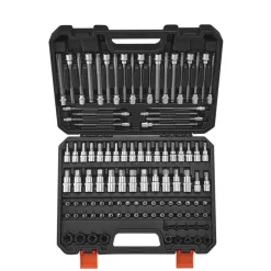 VEVOR Bit Socket Set, 107-Piece SAE and Metric, Hex/Torx/External Torx/Tamper-Proof/Extra Long, S2 Alloy Steel and Cr-V Steel, 1/4 in, 3/8 in, and 1/2 in Drives, with Enhanced Storage Case, Hand Use