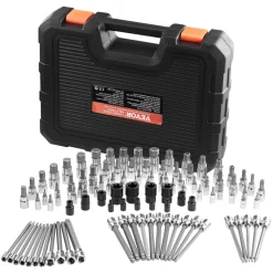 VEVOR Bit Socket Set, 107-Piece SAE and Metric, Hex/Torx/External Torx/Tamper-Proof/Extra Long, S2 Alloy Steel and Cr-V Steel, 1/4 in, 3/8 in, and 1/2 in Drives, with Enhanced Storage Case, Hand Use