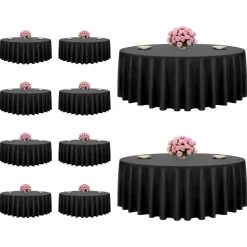 VEVOR Black Round Tablecloths 10 Pack, 120 Inches in Diameter, Stain- & Wrinkle- Resistant, Machine Washable Table Clothes, Polyester Fabric Table Covers for Wedding, Party, Banquet, Formal Events