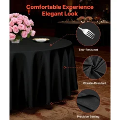 VEVOR Black Round Tablecloths 10 Pack, 120 Inches in Diameter, Stain- & Wrinkle- Resistant, Machine Washable Table Clothes, Polyester Fabric Table Covers for Wedding, Party, Banquet, Formal Events