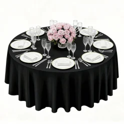 VEVOR Black Round Tablecloths 6 Pack, 120 Inches in Diameter, Stain- & Wrinkle- Resistant, Machine Washable Table Clothes, Polyester Fabric Table Covers for Wedding, Party, Banquet, Formal Events