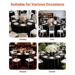 VEVOR Black Round Tablecloths 6 Pack, 120 Inches in Diameter, Stain- & Wrinkle- Resistant, Machine Washable Table Clothes, Polyester Fabric Table Covers for Wedding, Party, Banquet, Formal Events