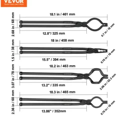 VEVOR Blacksmith Tongs, 18” 4 PCS, V-Bit Bolt Tongs, Wolf Jaw Tongs, Z V-Bit Tongs and Gripping Tongs, Carbon Steel Forge Tongs with A3 Steel Rivets, for Beginner and Seasoned Blacksmiths, Bladesmiths
