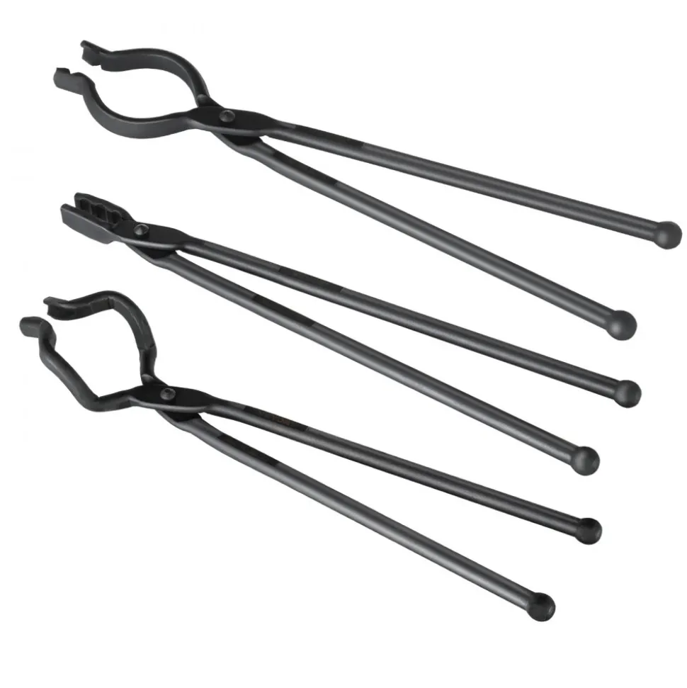 VEVOR Blacksmith Tongs, 18” 3 PCS, V-Bit Bolt Tongs, Wolf Jaw Tongs and Z V-Bit Tongs, Carbon Steel Forge Tongs with A3 Steel Rivets, for Beginner and Seasoned Blacksmiths, Bladesmiths and Craftsmen